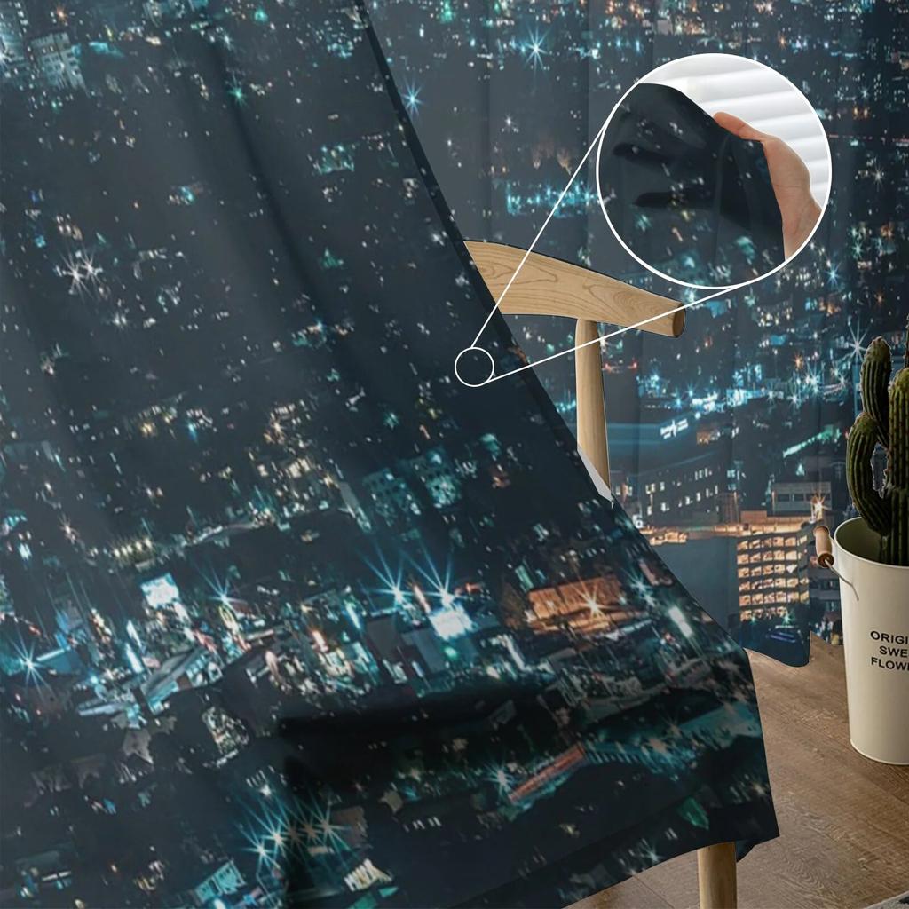 City Night House Tulle Curtains Balcony Room Fashion Printed Sheer Curtain Living Room Window Modern Decor