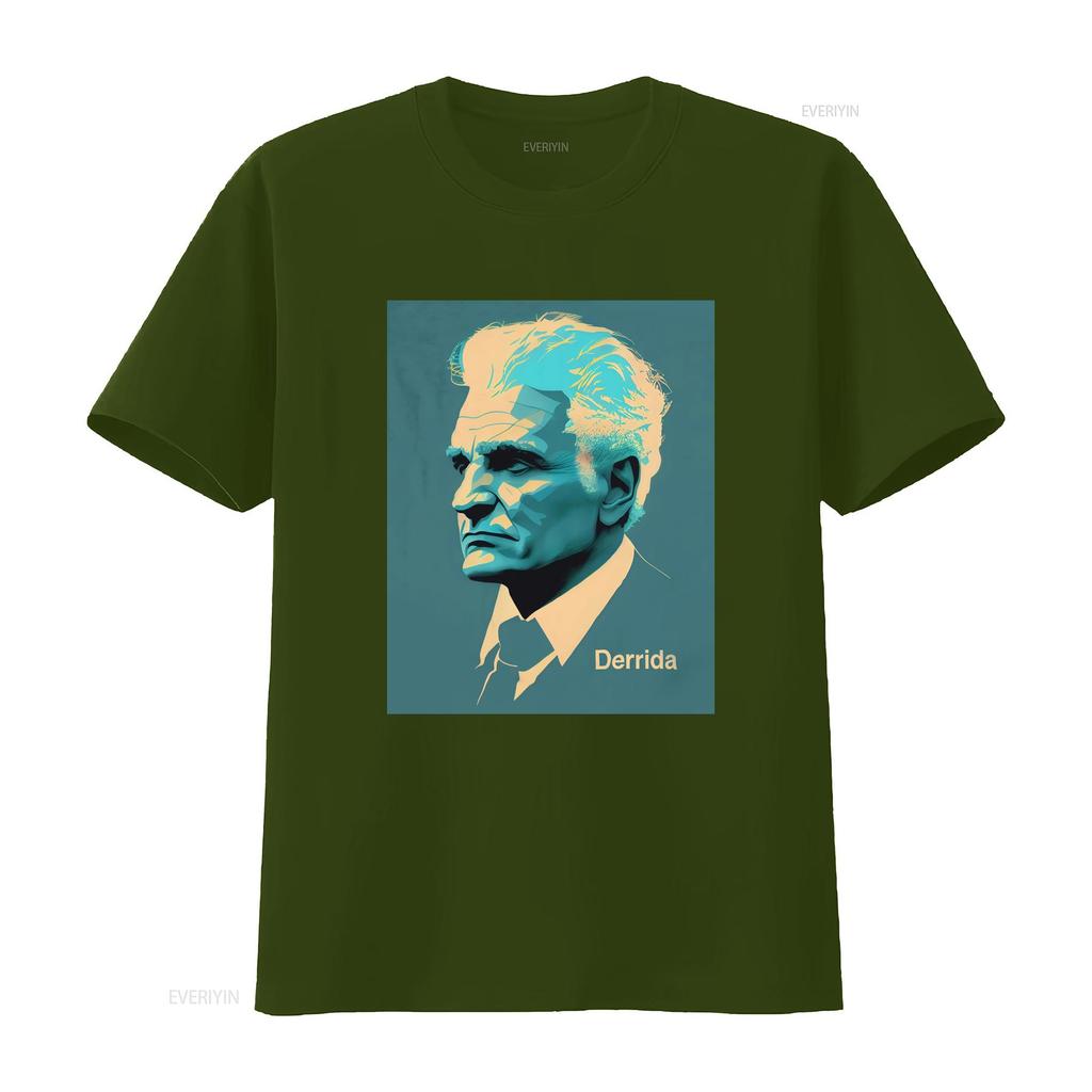 Jacques Derrida Retro Minimalist T Shirt Philosophy Mindspring Retreat Casual Crew Neck Slight Stretch Fabric Regular Vintage