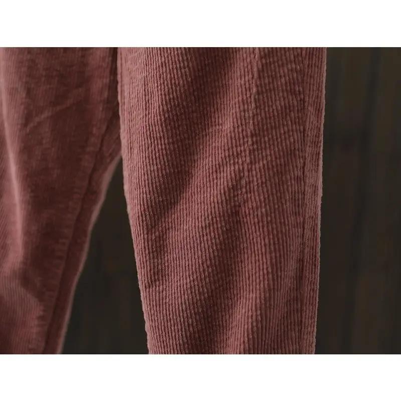Corduroy Trousers for Women Elastic Waistband, Solid Color Trousers Autumn Spring Women Casual Trousers with Fabric Pockets