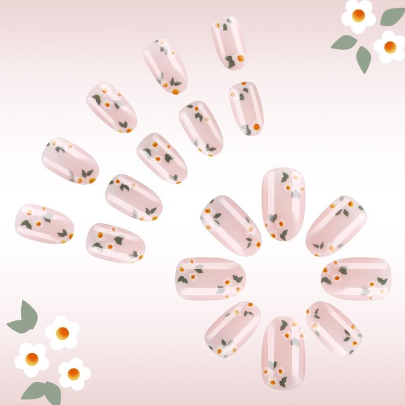 Square Press On Nail Flower Fake Nail Glues On Nail Artificial Acrylic Nail 12 Size 24pcs Stick On Nail for Women Girls