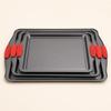 3 Pieces Rectangular Cooking Tray Red Silicone Handles Nonstick Thickened Carbon Steel