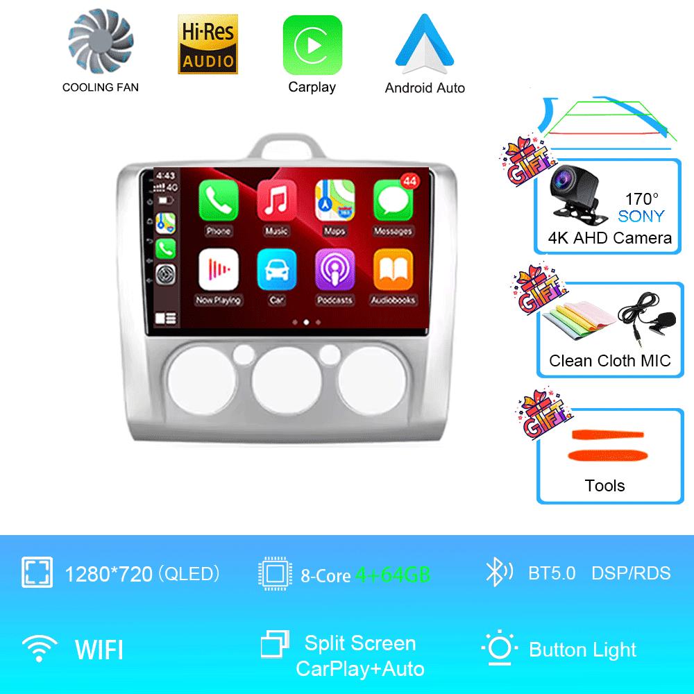 Car Radio Android 14 Auto Carplay WiFi For Ford Focus 2 3 Mk2 Mk3 2004 2005-2011 4G Multimedia GPS Navigation 2 Din Autoradio BT