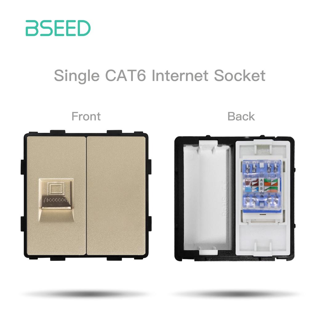 BSEED Mechanical Button Light Switches 1/2/3Way Half TV RJ45 ST Plug EU FR Wall Sockets USB Type-c Ports DIY Parts Glass Frames