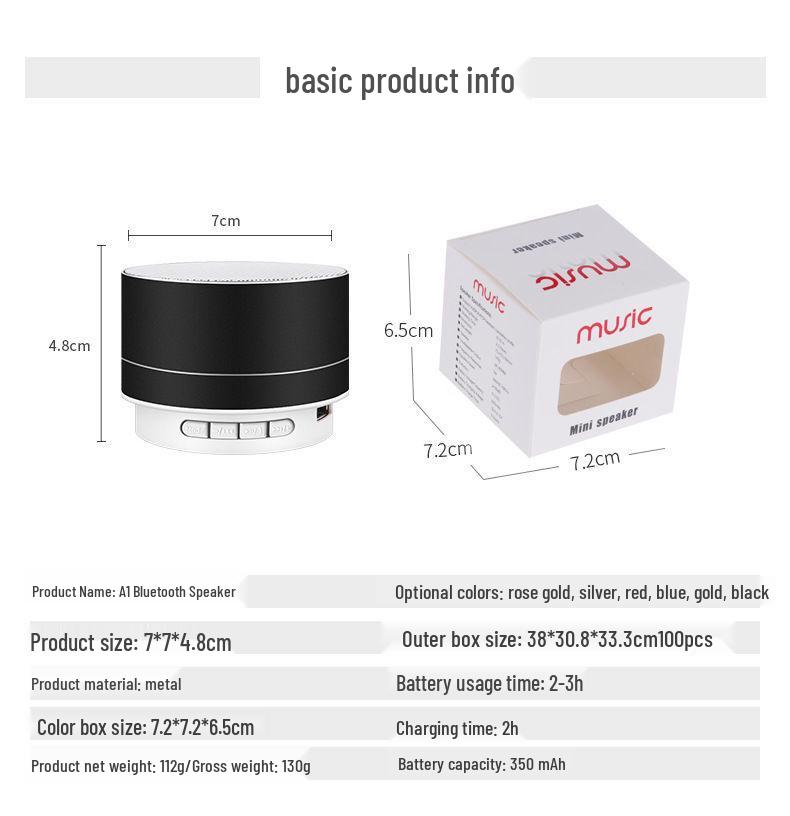 A10 Alloy Shell Mini Bluetooth Speaker with Subwoofer