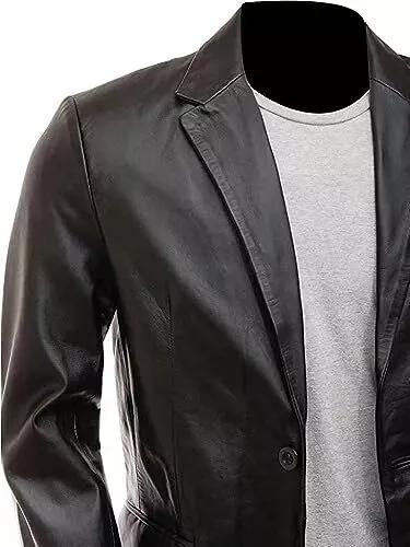 Äkta Herr Lammskinn Läder Formell Business Stilfull Svart Het Handgjord Kavaj