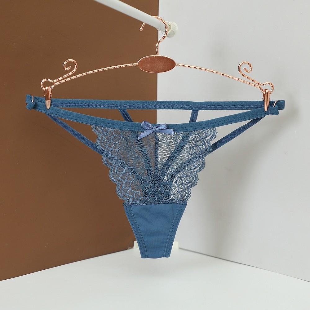 Bow Sheer Lace Thong Stretchy Strappy Romantic Panties Floral Embroidery Briefs  Ladies Girls