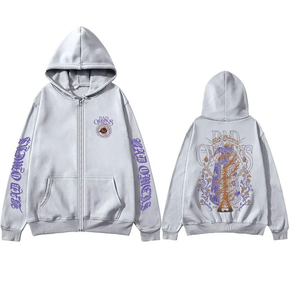 Bad Omens Find Peace Grafik Reißverschluss-Hoodie Herren Damen Lässig Übergroße Zip-Up-Jacke Herren Gothic Rock Vintage Zip-Up-Sweatshirt