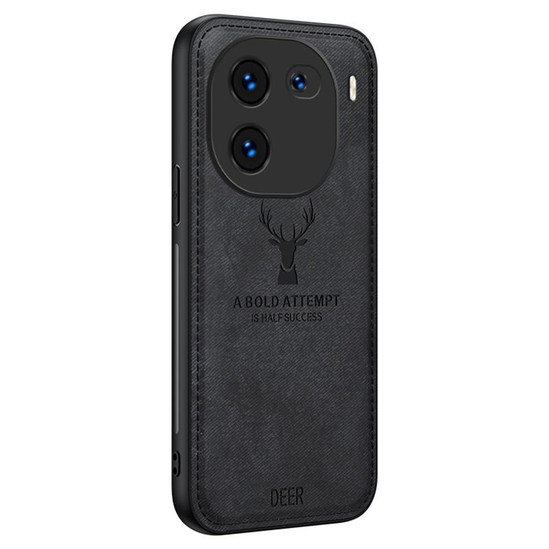 

For vivo iQOO 12 5G Cloth Texture Case Deer Impressions Phone Cover Black