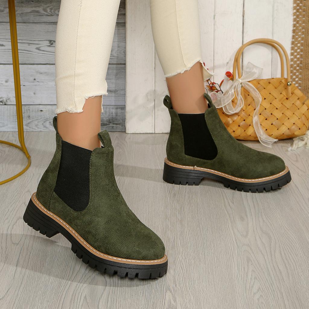 Large Size Women'S Shoes Autumn And Winter Suede Round Head Square Heel Medium Heel Chelsea Short Women'S Boots