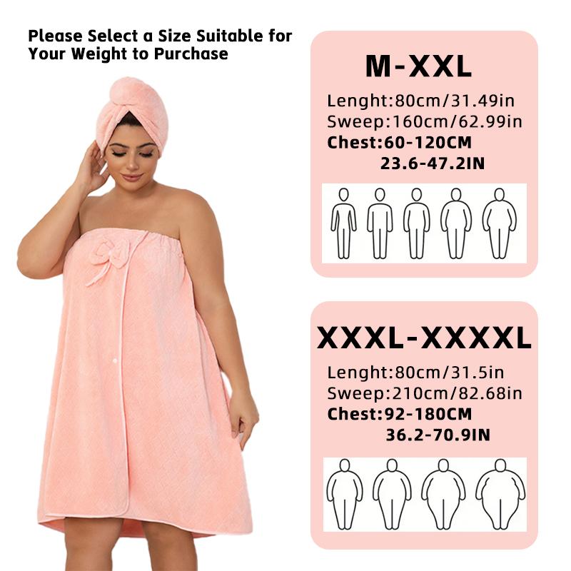 

Set of 2, 80*210cm/80*160cm, 350GSM, Extra-Large Bath Skirt + Princess Shower Cap, Adjustable Wearable Towel Skirt with Suitable 80x160cm