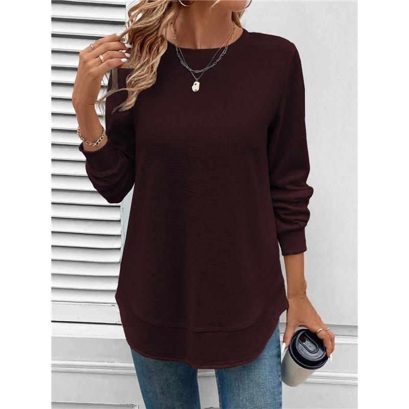 

Women s Casual Long Sleeve Layered Blouse Lightweight Waffle Knit Loose Fit Top 5XL кавовий