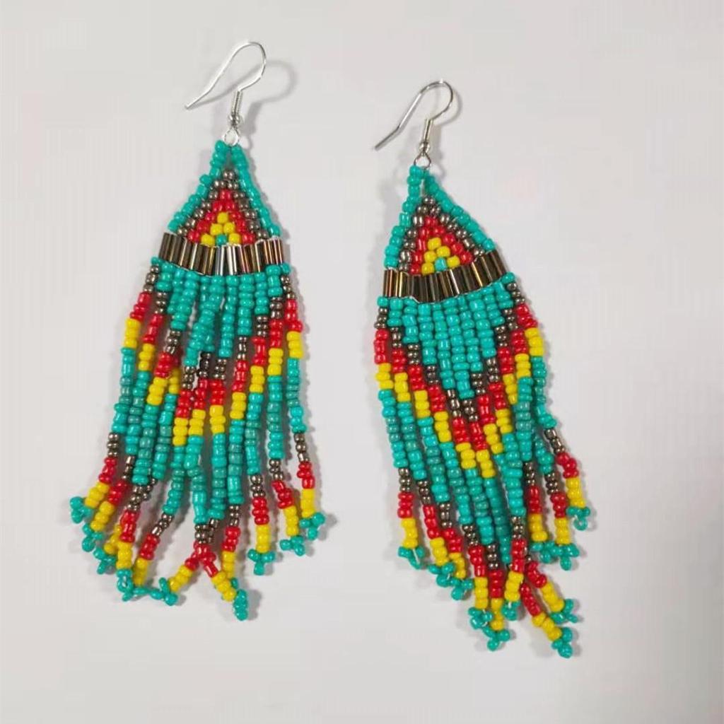 European & American Multi-Layer Rice Bead Retro Tassel Earrings