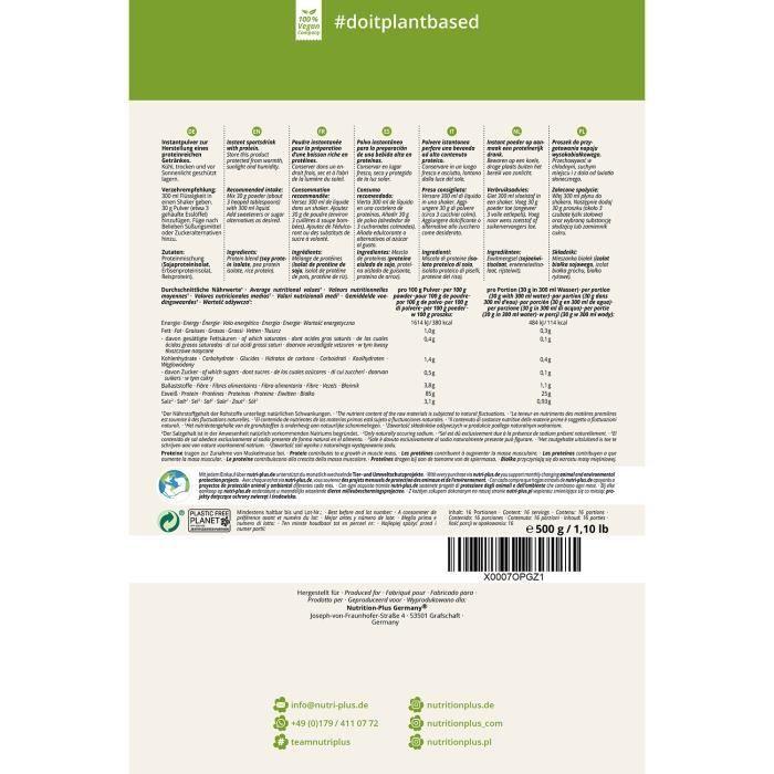 Nutri-plus natures protein - poudre de protéines végétaliennes - neutre - proteines - 500g