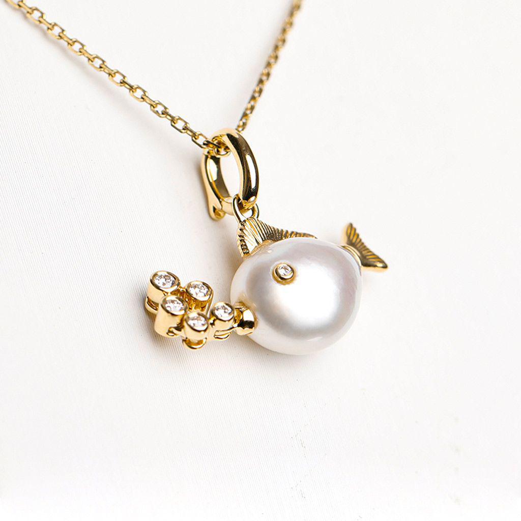European Retro Ocean Series Whale & Goldfish Pendant Necklace, 18K Gold-Plated Copper
