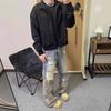 American Retro Fake Two-piece Pants Design Sense Premium Camouflage Splicing Jeans Men's Cleanfit Straight Pants