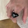 Vintage Enamel Rhinestone Ring Drip Oil Design Heart Shaped Ring Open Cuff Ring  For Women Girls