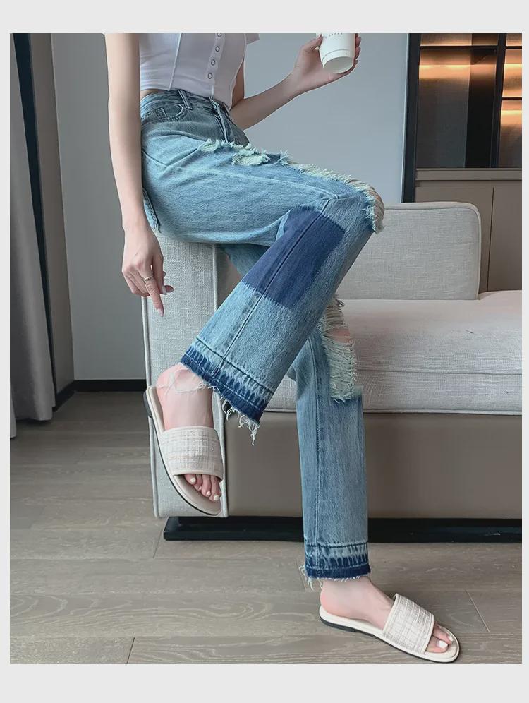 Women's European Style Distressed Elastic Waist Jeans