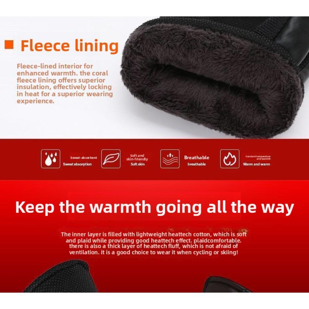 Leather Gloves Men Women Winter Outdoor Cycling Motorcycle Windproof Cold-Proof Fleece Lined Touchscreen Thickened Warm Gloves