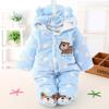 Polka Dot Bear Footed Baby Romper - Coral Fleece Crawling Suit for Autumn and Winter