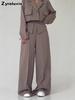 Women's Spring Autumn Chic Business Suit Set with Wide Leg Pants and Off-the-Shoulder Top