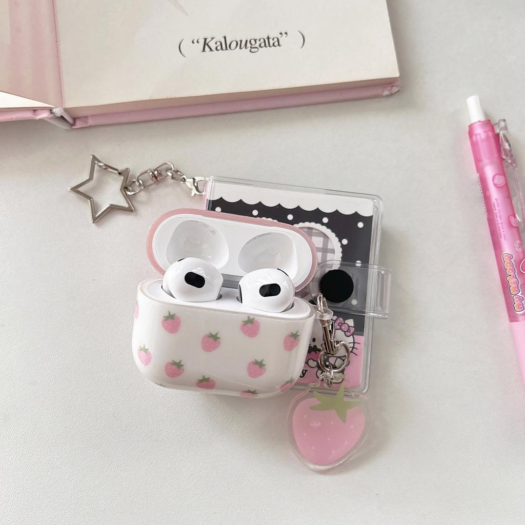 Full screen pink strawberry apple, suitable for Apple AirPods Pro 1 Bluetooth earphones 1 protective case soft shell earphone case 1