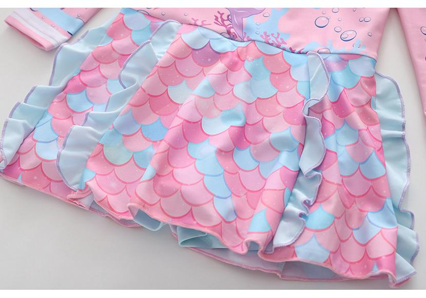 2026 Long Sleeve Girls' One-Piece Swimsuit Skirt Style with CPC Certification for Medium and Large Children