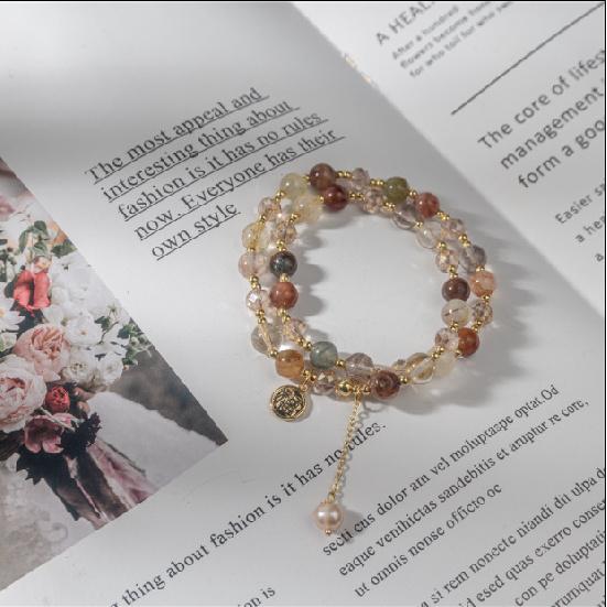 Natural Crystal Rutilated Quartz Double-Layer Bracelet/Necklace made of natural crystal stones, sweet and fresh style bracelet