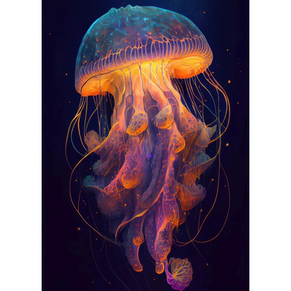Vibrant Colorful Jellyfish Marine Wildlife Posters Nautical Coral Prints Canvas Painting Wall Art Picture Home Living Room Decor