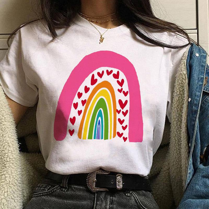 Women Casual T Shirt Womens Fashion Cute Love Print Harajuku Female Basic Short Sleeve T-Shirt White Simple Tshirts Tops Tshirt