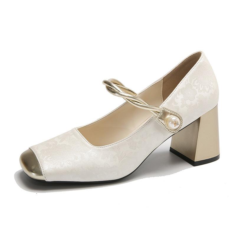 High Heels Thick Heel Mary Jane Women's Shoes New Spring and Summer with Skirt Cheongsam Medium Heel Temperament Single Shoes