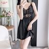 Pajamas Women's Black Lace Hollowed Out Sexy Pure Desire Fat Mm Suspenders Pajamas Women's Ice Silk Short Skirt Plus Large Size