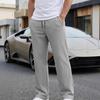 Men's Grey Waffle Knit Drawstring Waist Straight Leg Pants