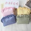 Cute High-Value Makeup Bag Case Fresh Grid Lace Pencil Case Portable Large Capacity Toiletry Cosmetic Bag Student Storage Pouch