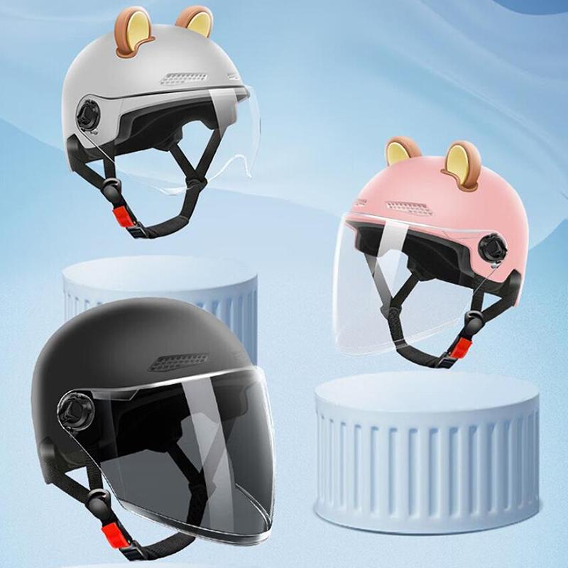 1pc Cartoon Electric Bicycle Motorcycle Half Helmet With Goggles Bicycle Safety Helmet 3C Certified Men's And Women's Adult