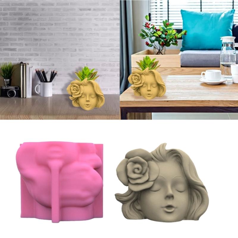 Rose Girl Concrete Silicone Pot Mold Succulent Flowerpot Clay Cement Plaster Molds DIY Home Garden Flower Pots Mould