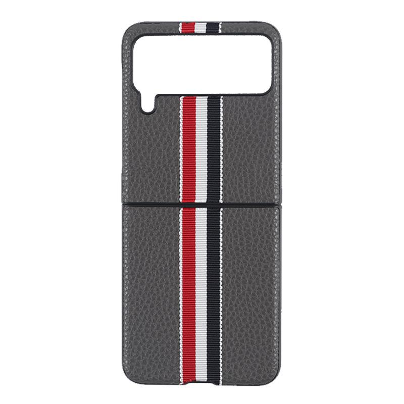 Stripe Litchi Grain Cross Pattern Case for Samsung Galaxy Z Flip 5 Flip 4 Flip 3 Phone Case Full Shockproof Luxury Leather Case for ZFlip4 3