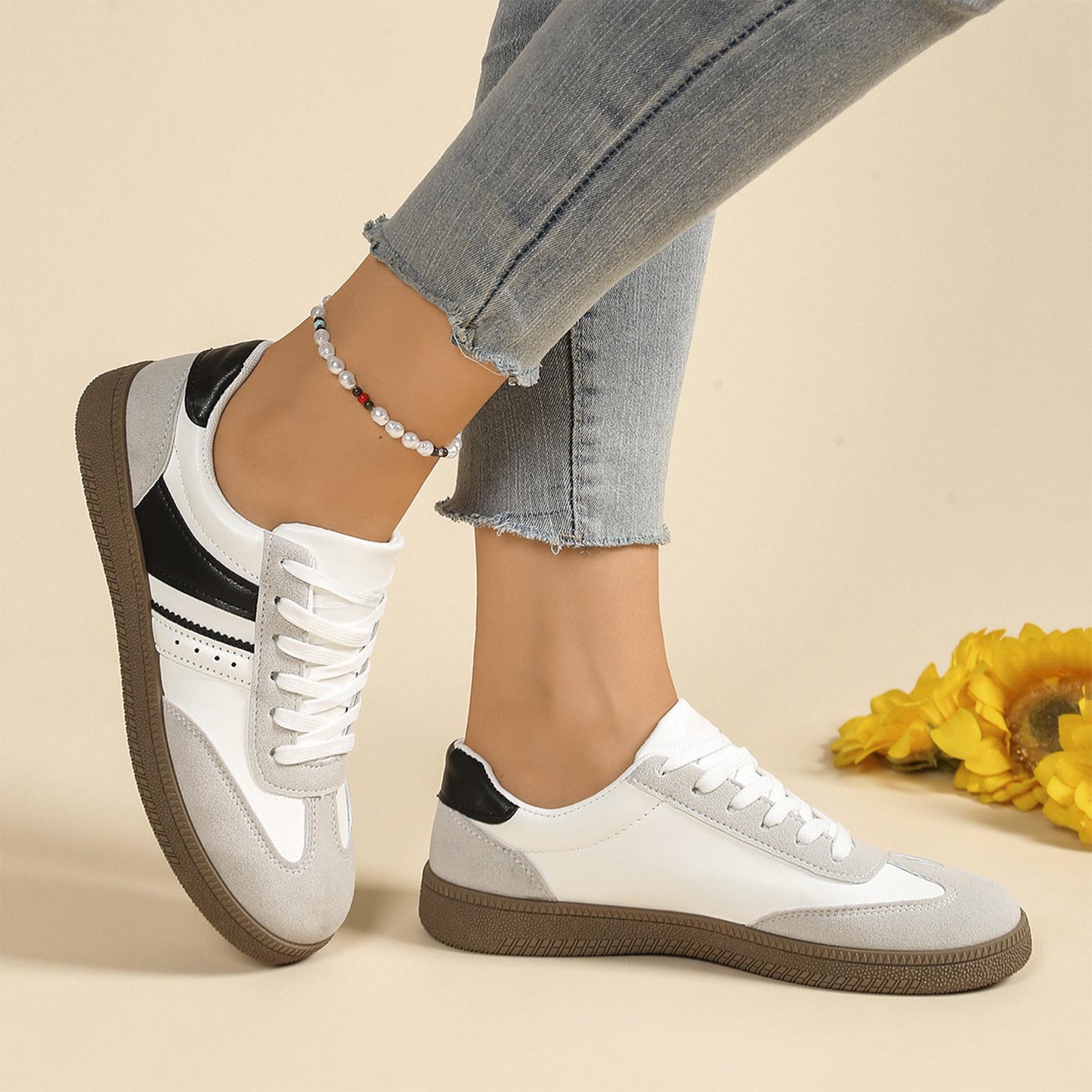 Women s Classic Retro Trainers With Rubber Sole Leather Casual Shoes Tennis Skateboarding Non- Trainers Fitness Walking And Everyday Use 38 чёрный