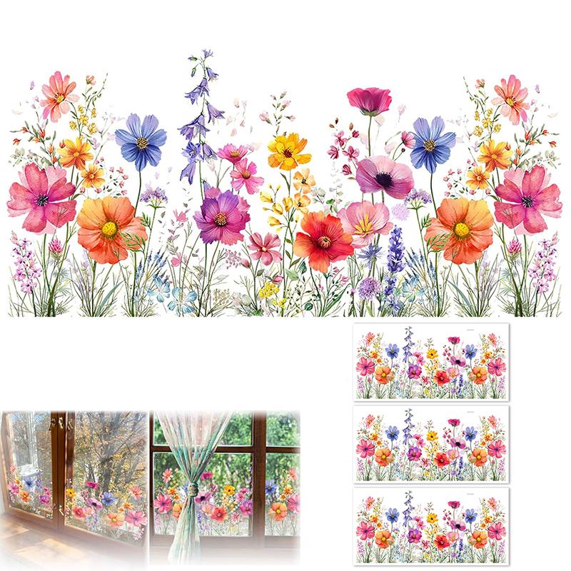 3Pcs Flower Wall Sticker Decal Color Blooming Floral Art Mural Removable Pvc Wallpaper For Home Bedroom Indoor Headboard School