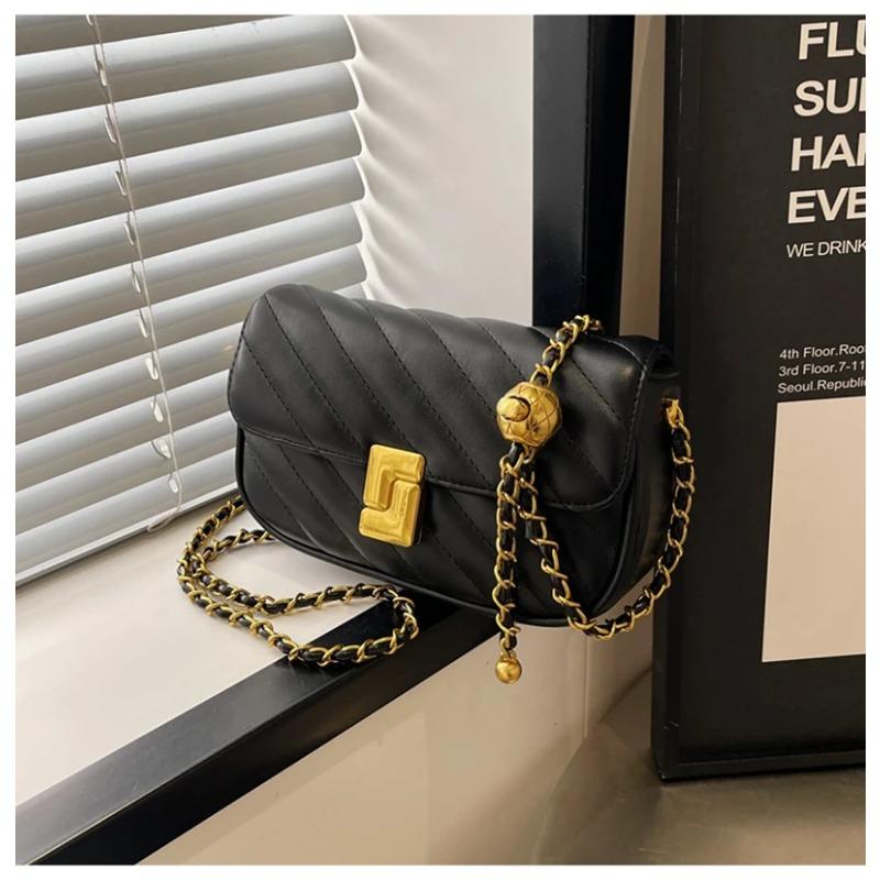 High Quality Exquisite Lock Buckle Crossbody Bag  New Ladies Retro Wine Red Texture Chain Underarm Bags Fashionable Handbag