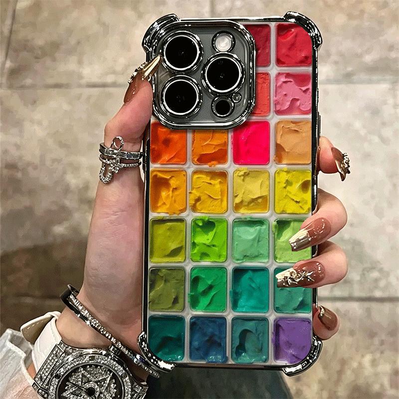 Watercolors Set Paint Palette Plating Phone Case For Iphone 16 17 Pro Max Air 16E 14 15 Plus 12 13 Mini Anti-Fall Airabag Cover