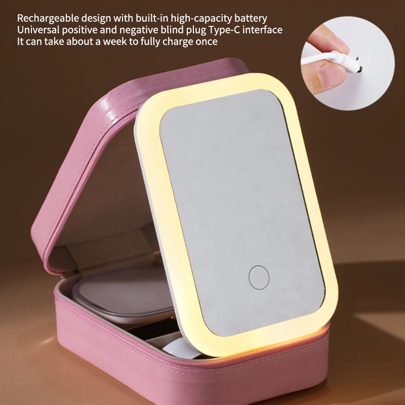 LED Make-up Aufbewahrungsbox Kosmetiktasche Mit Spiegel Für Frauen Tragbar Touch Licht Aufbewahrungs-Organizer Kabellose Make-up Box