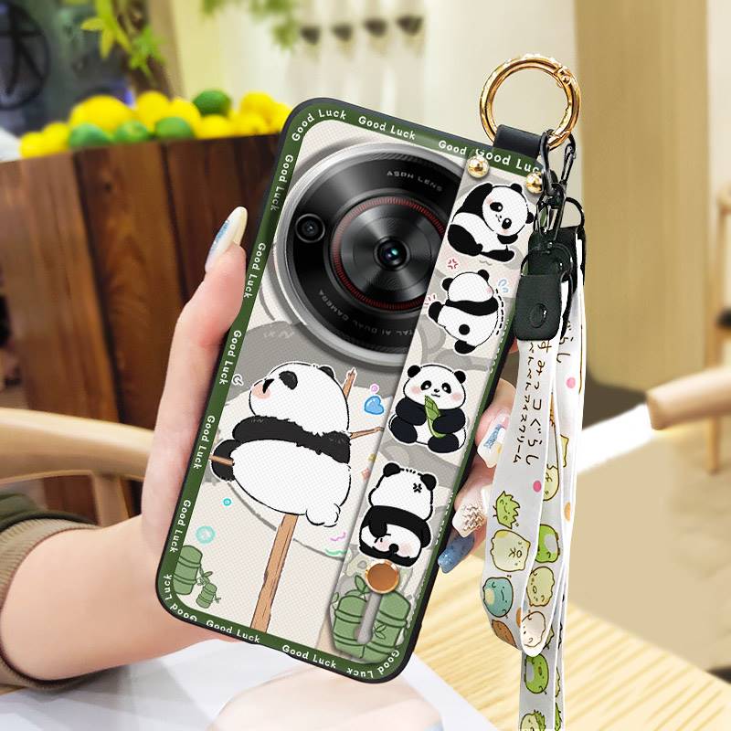 Wrist Strap Durable Phone Case For ZTE Blade A75 5G/Nubia Focus 5G/Calf 5G Cute Fashion Design Panda Soft case Silicone