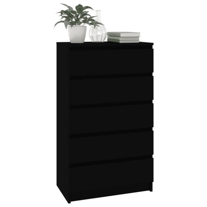 VidaXL Commode, Buffet avec 5 Tiroirs, Armoire de Rangement, Meuble de Salle de Séjour Chambre à Coucher, Moderne, Noir Bois 823017