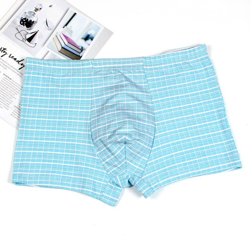 

Мужское нижнее белье из хлопка с U-образным выпуклым карманом, клетчатым узором, большого размера, со средней талией, дышащее, облегающее бедра, с четырьмя углами, мужские трусы L небесно-голубой