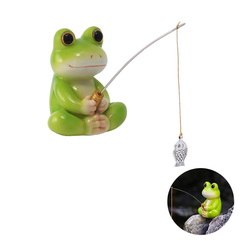 Animal Garden Statue Resin Cat Fishing Figurines Sculpture Frog Fishing Duck Fishing Yard Art Ornament For Fairy Garden Patio
