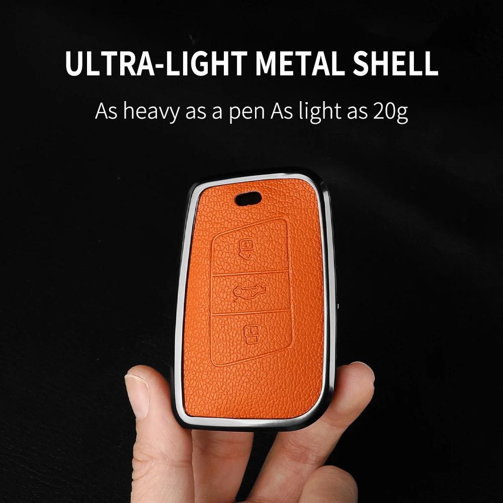 Metal And Leather Car Key Case Cover For Vw Volkswagen Passat B8 Cc Arteon Magotan Gte Skoda Fabia Superb A7 Kodiaq