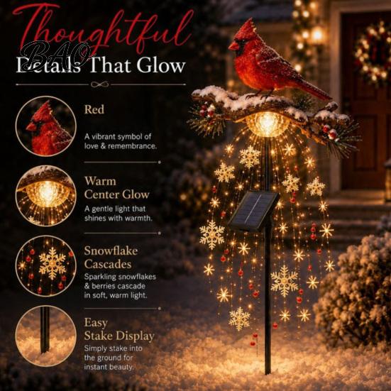 Outdoor Decorative Red Bird Stakes Solar Garden Stake Light, Waterproof Landscape Lamp with Warm Glow, Powered Lights Metal Yard Decor for Pathway