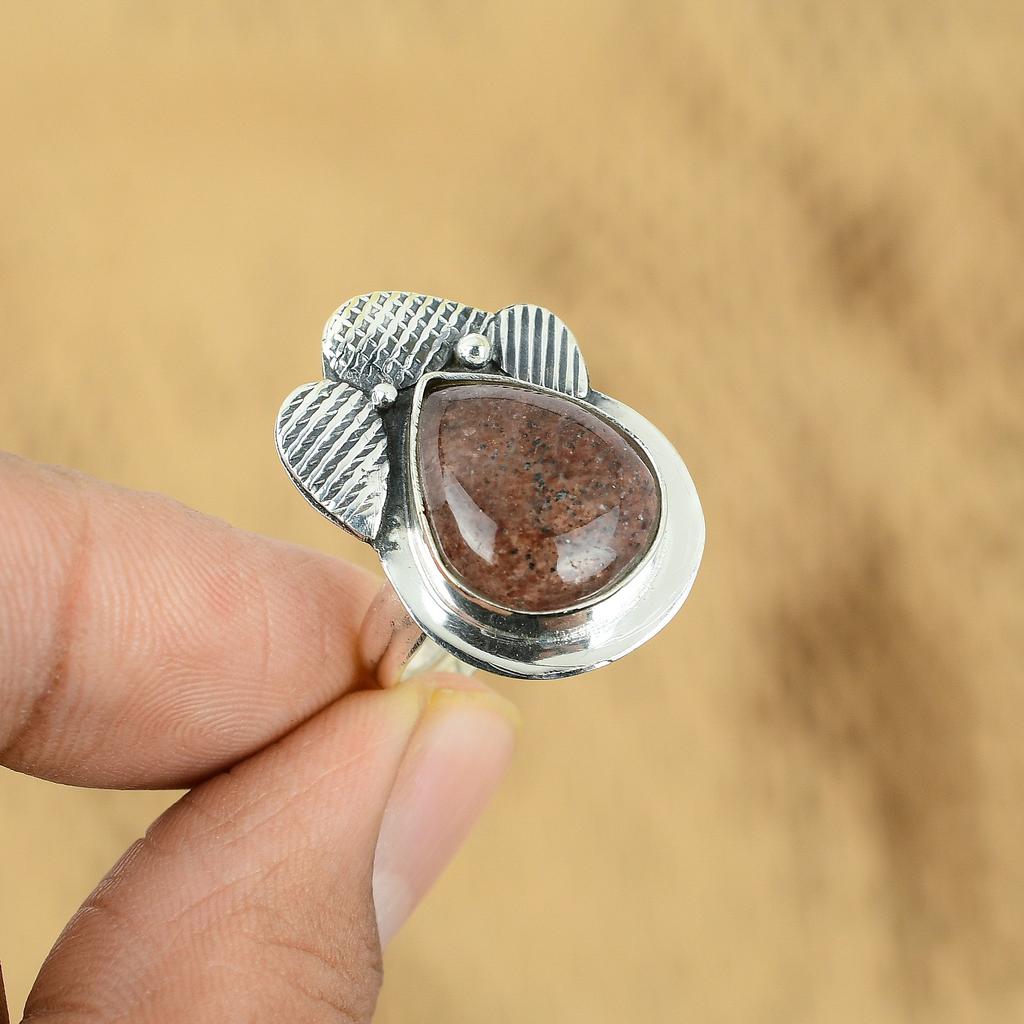 Natural Sunstone Gemstone 925 Silver Stackable Adjustable Ring For Girls