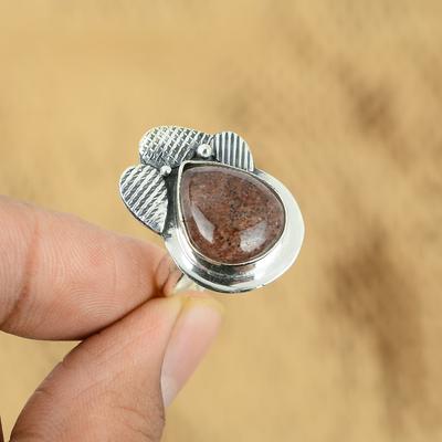 Natural Sunstone Gemstone 925 Silver Stackable Adjustable Ring For Girls