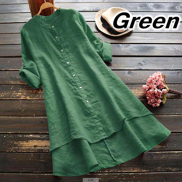 Women's Plus Size Open Front O Neck Cardigan Long Sleeve Button Casual Loose T-shirt Plain Lightweight Long Shirt Women Blouse